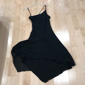 Black knee-length asymmetrical hem dress